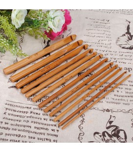 12 agujas de crochet de bambú