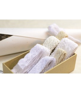 Set de encaje de algodón - Serie Blanco y Beige 01 - Manualidades - Accesorios
